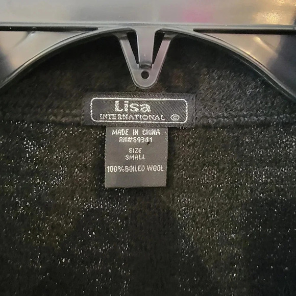 Vintage 80's Lisa International Black Rainbow Rhinestone  Wool Vest - Picture 3 of 4